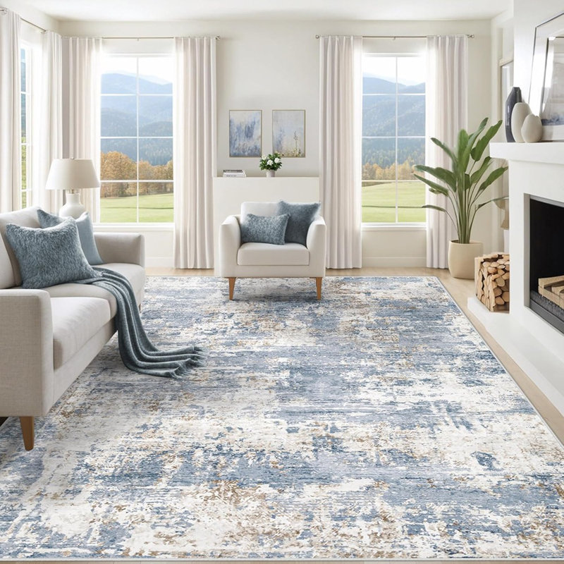 Area Rugs For Living Room, Washable Modern Abstract Large Area Rug Neutral Soft Non Slip  Rug Stain Resistant Indoor Carpet For Bedroom Nursery Dining Room Playroom Home Office(Blue, 8'X10')