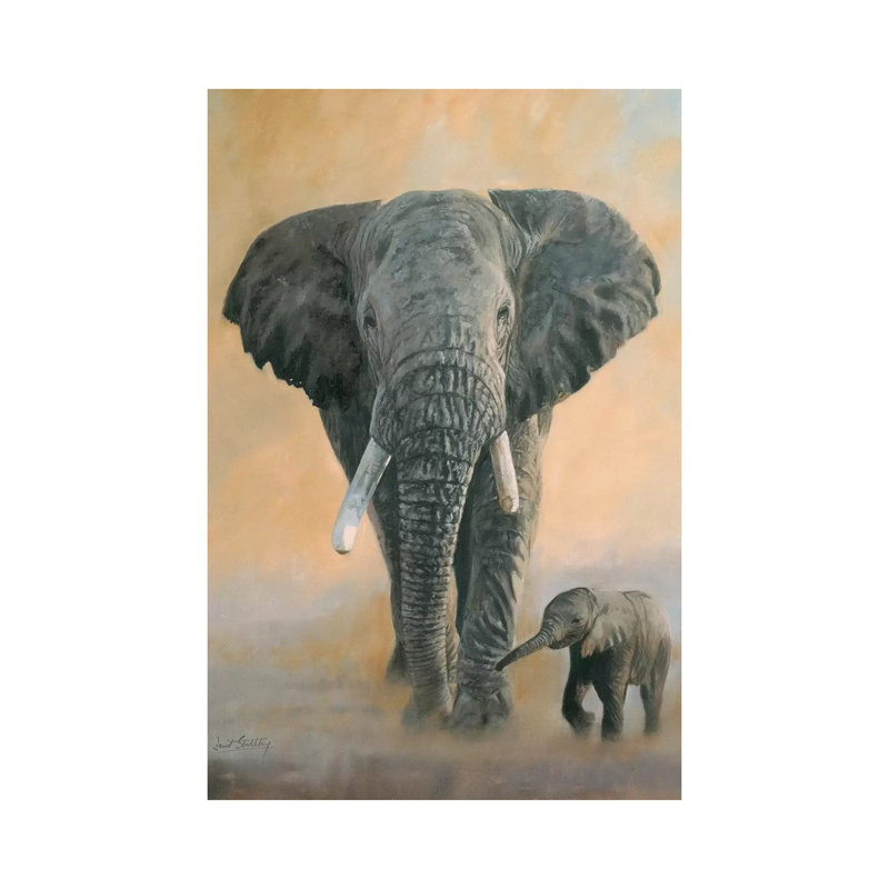 Elephant And Baby by David Stribbling - Painting on Canvas, 66.04 cm H x 45.72 cm W x 1.91 cm D, Wrapped Canvas