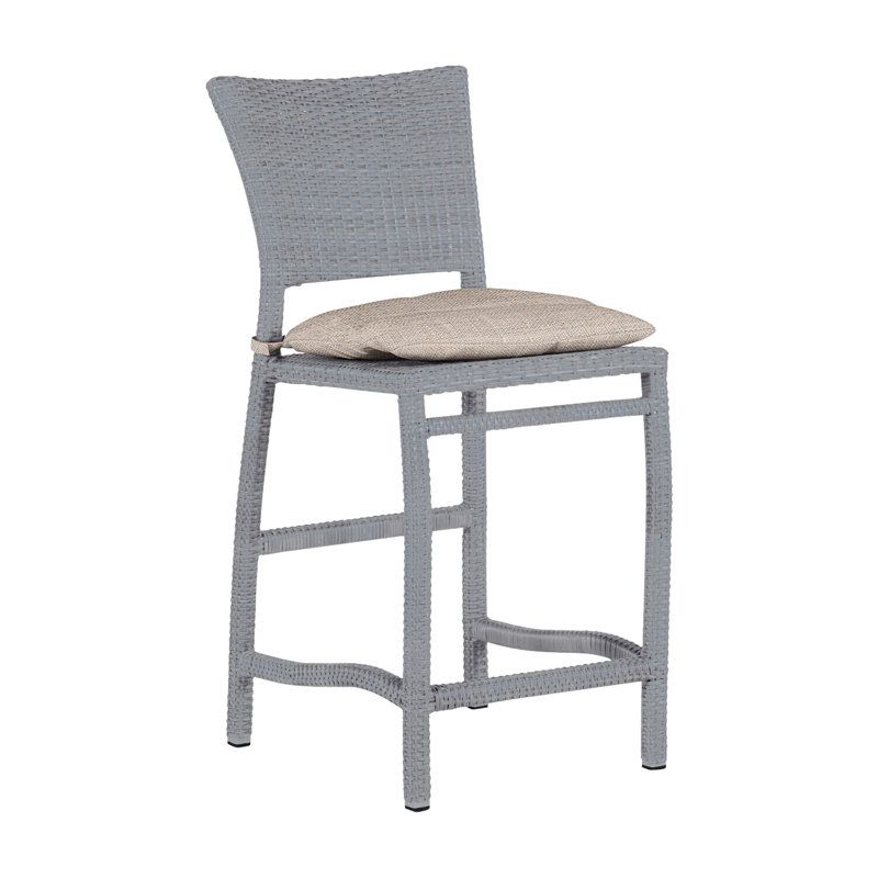 Skye 30" Patio Bar Stool with Cushion, Oyster, Dove Sunbrella® Linen, Welt