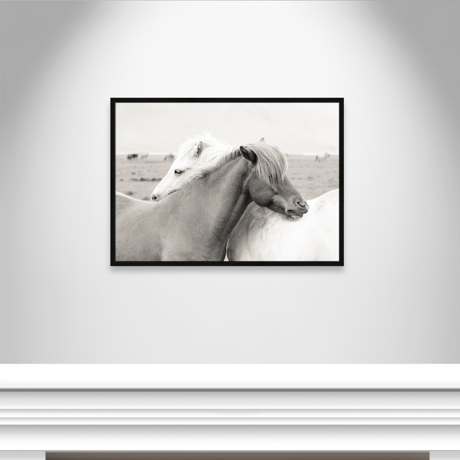 Melanie "Icelandic Meadow Horses" Print, 25.5" H x 35.5" W x 0.75" D, Black Wood Grain Framed