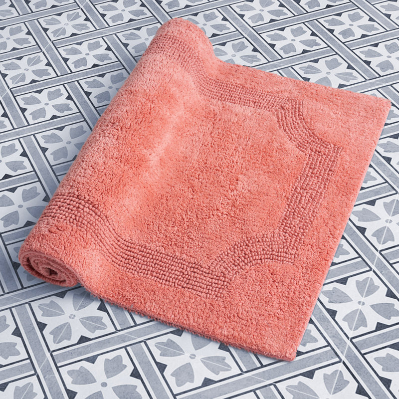 Laura Ashley Tablet Reversible Cotton Bath Rug, Coral, 17” L x 24” W