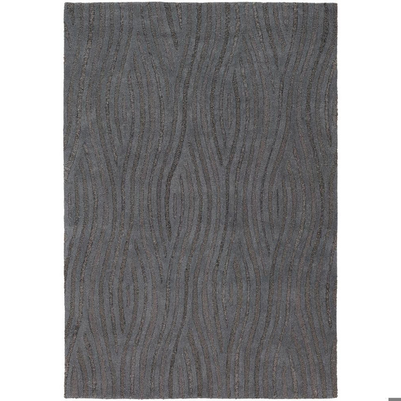 Tapis en laine et polyester à motif abstrait et touffeté à la main à motif abstrait bleu et gris Lefler