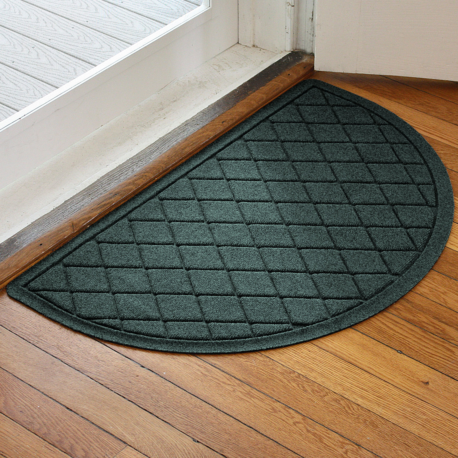 WaterHog Non-Slip Indoor/Outdoor Doormat, Evergreen, Semi-Circle 24" x 39"