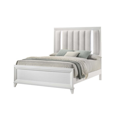 Tête de lit à panneau tapissier 1 pièce à lumière DEL avec tissu d'aspect lin, lattes de lit et pieds de support inclus pour un repos confortable