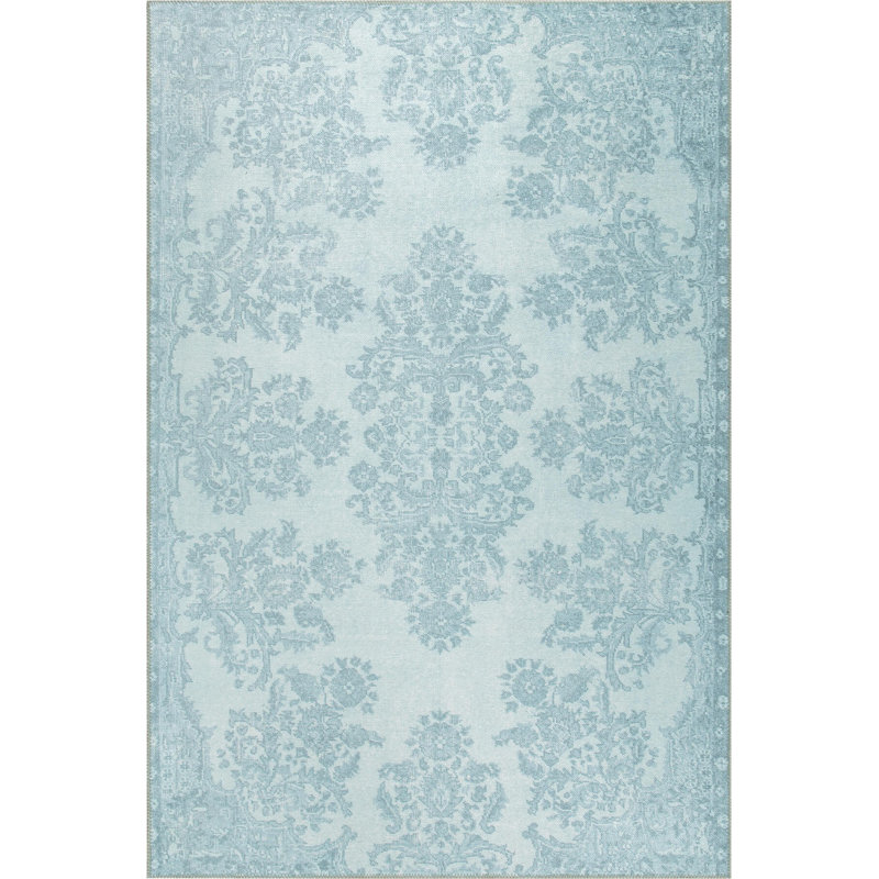 Luxurious Ice Blue Carpet, 2.5 x 5.0 Feet | 100% Polyester, 1850 g/m², Pile Height: 0.2 Inches | Soft Recycled Poly Cotton Underside | Machine Carpet, Elegant Design, Perfect for Living Room & Bedroom Décor