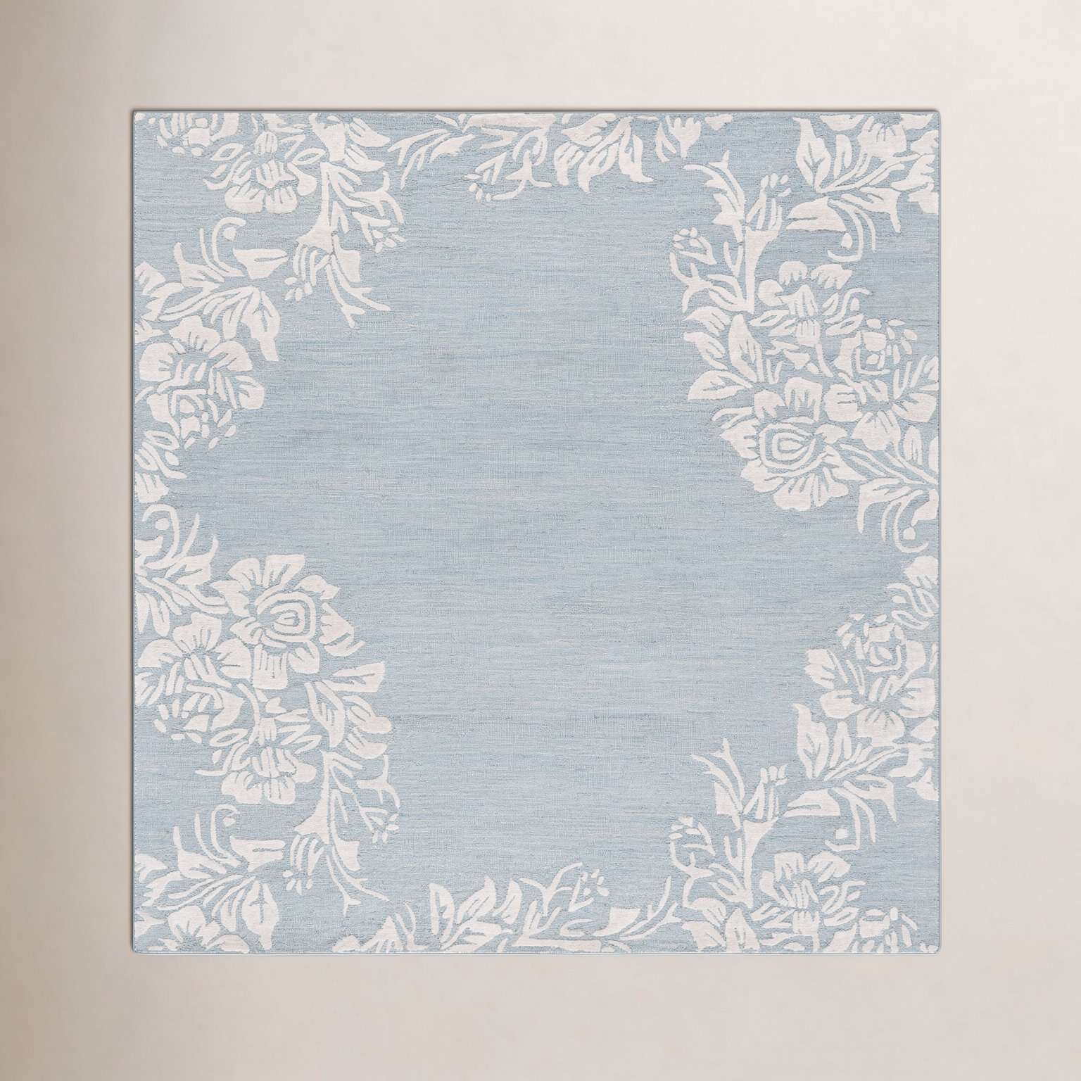 Hand-Tufted Wool Floral Rug, Square 6'