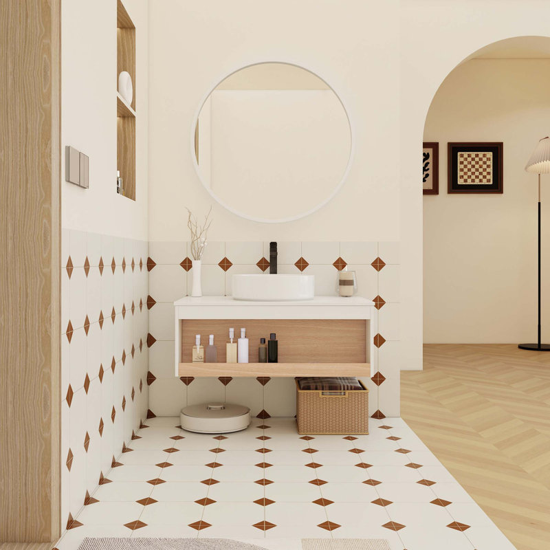 Meuble-lavabo mural peu encombrant avec lavabo vasque et tablette ouverte