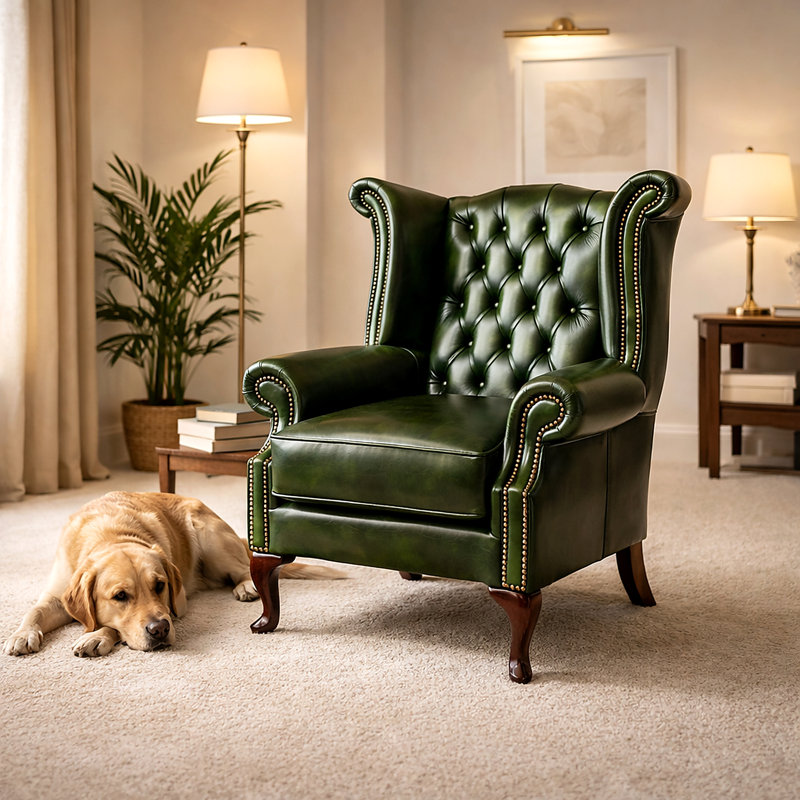 1 Seater Leather Sofa, Green