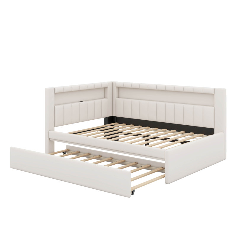 Lit plateforme avec ports USB et 2 tiroirs, Lit double, Blanc