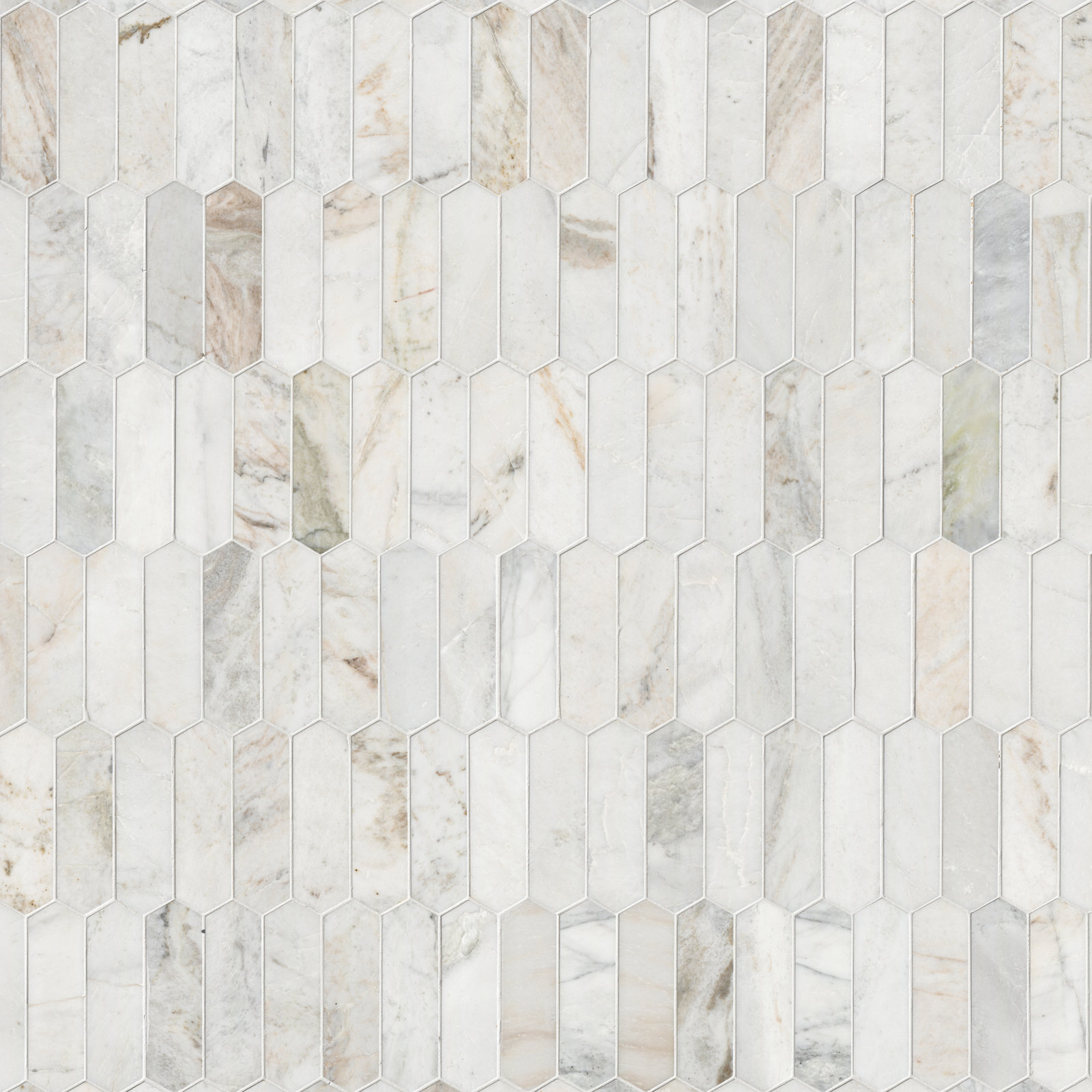 Arabescato Venato Honed Marble Mosaic Floor and Wall Tile, Arabescato Venato