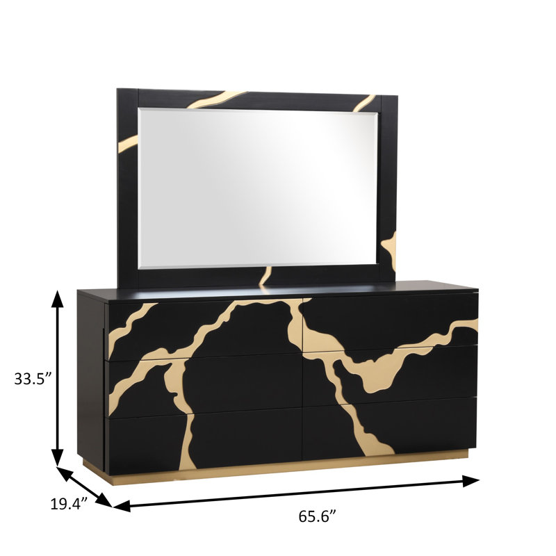 65.6" W Contemporary Dresser, Black/Gold