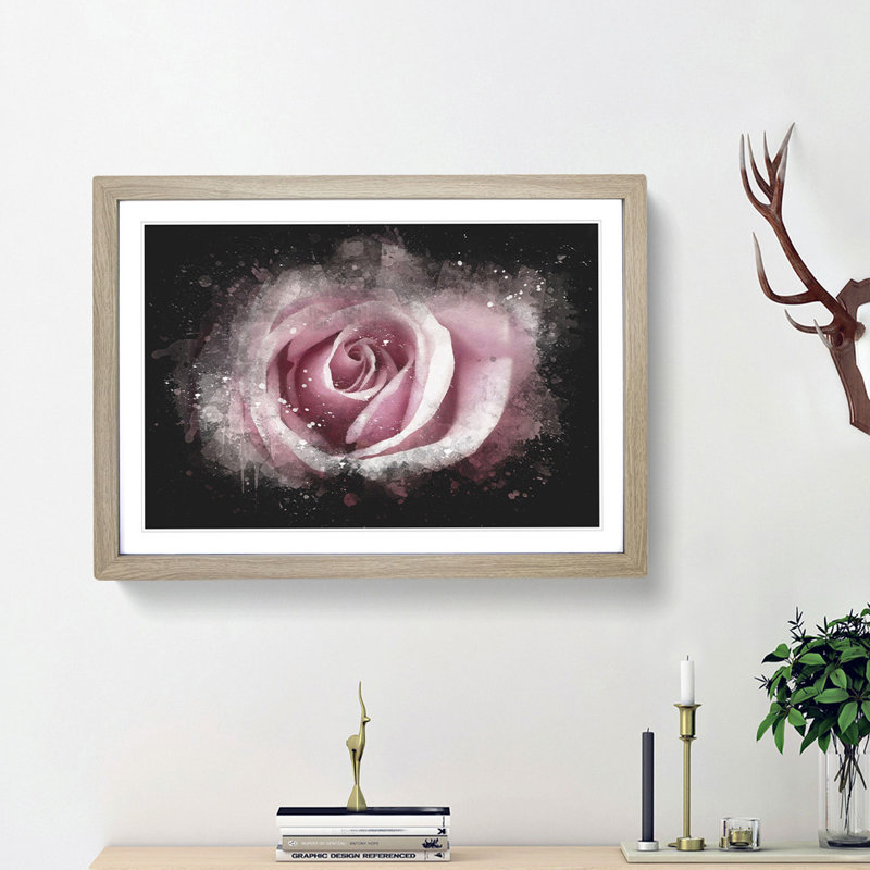 Pretty in Pink Rose Flower - Picture Frame Graphic Art Print, Oak Framed, 62cm H x 87cm W x 2cm D