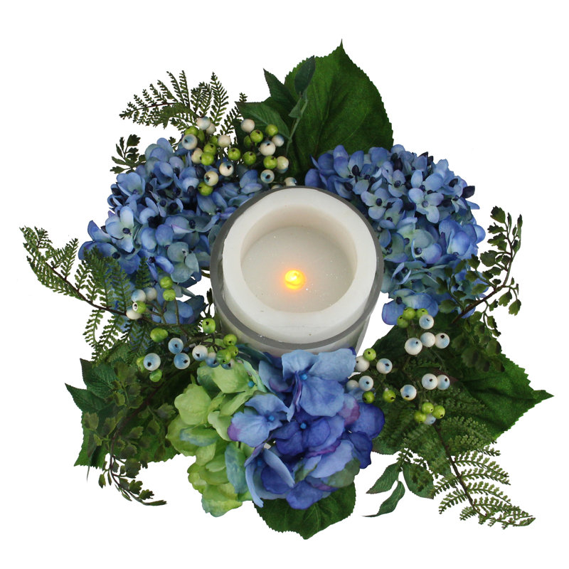 Porte-bougie en verre 16 po, Bleu / Vert