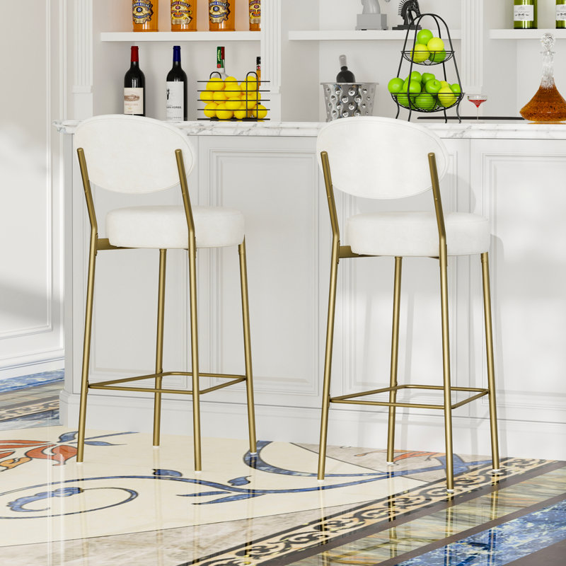 Chaise de bar moderne, cuir d'unité centrale blanc crème, structure en métal, confortable, de 2 paires de comptoirs pour la maison de 29 po, faux et repose-pieds, support