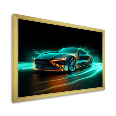 «Neon Light Strips Teal Hybrid Car I», reproduction sur toile