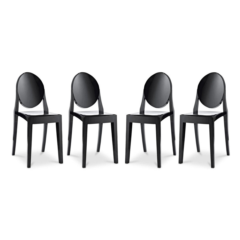 Modholic Ghost Dining Chair, Black (Set Of 4), Black, 4
