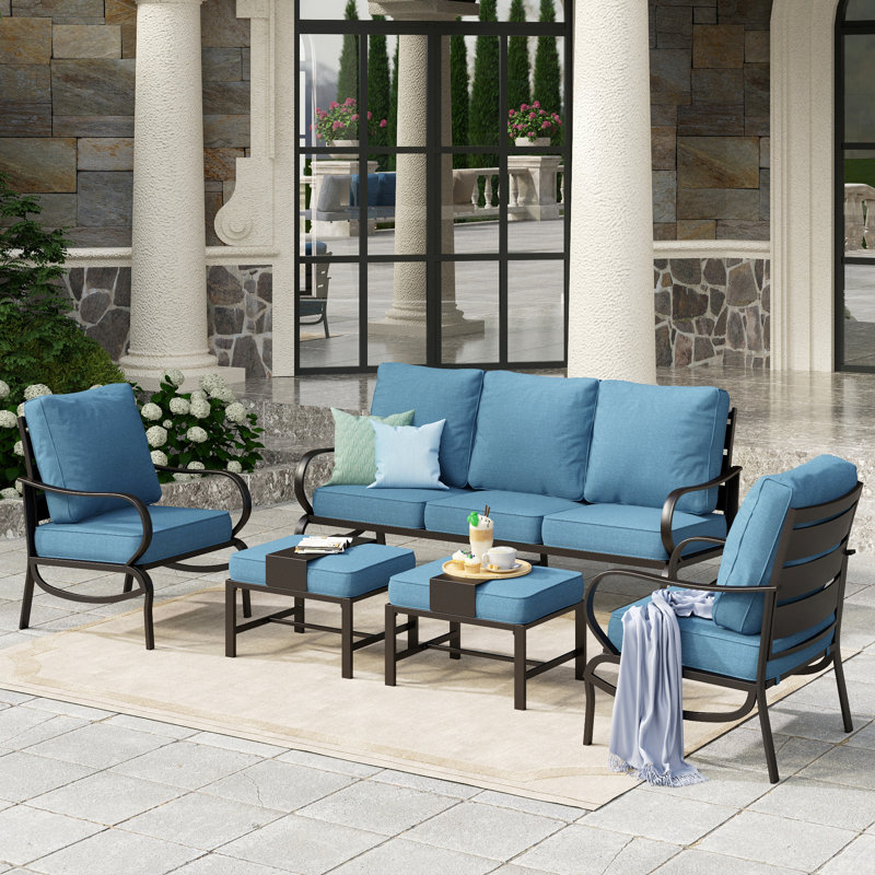 Tapasi Outdoor Patio Conversation Furniture Set, Denim Blue, No