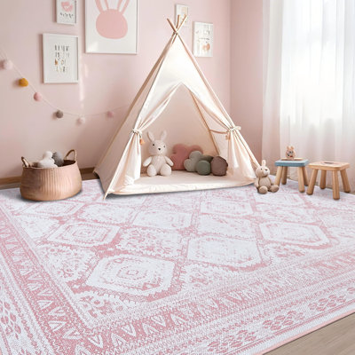 Machine Washable Non-Slip Vintage Retro Pink Area Rug
