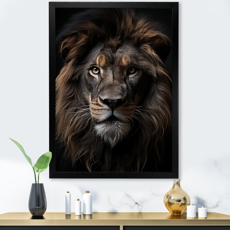 Photographie monochrome Lions II sur toile, Cadre simple noir, H 20 po x l 12 po x P 1 po