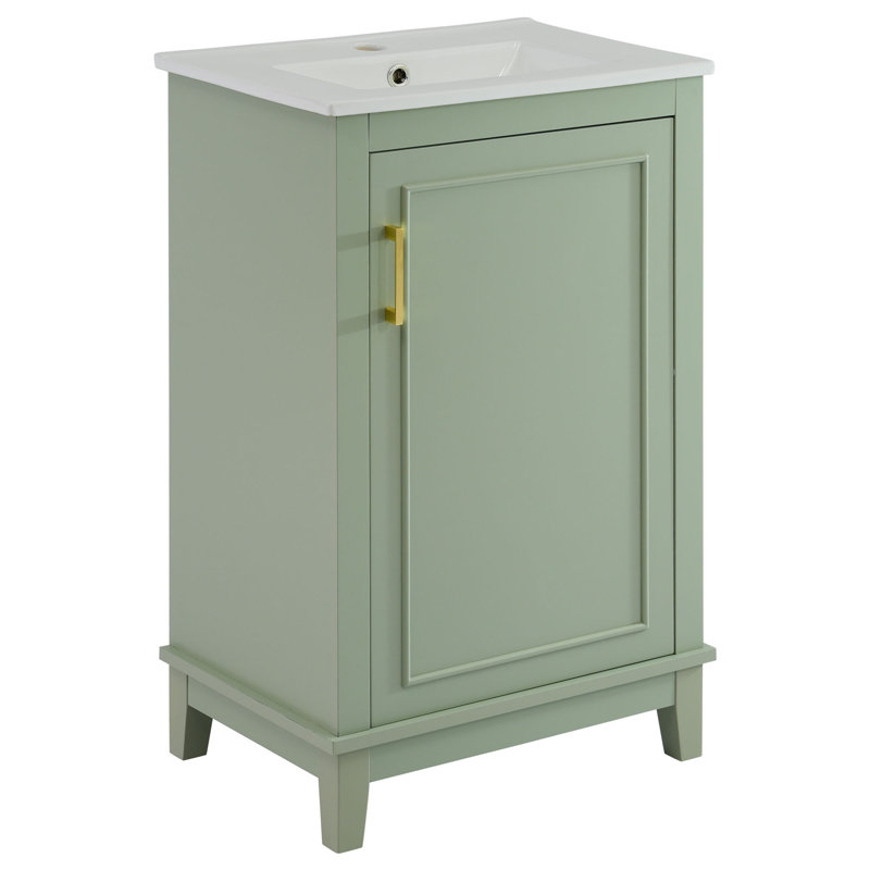 20" Freestanding Single Bathroom Vanity with Ceramic Top, Green