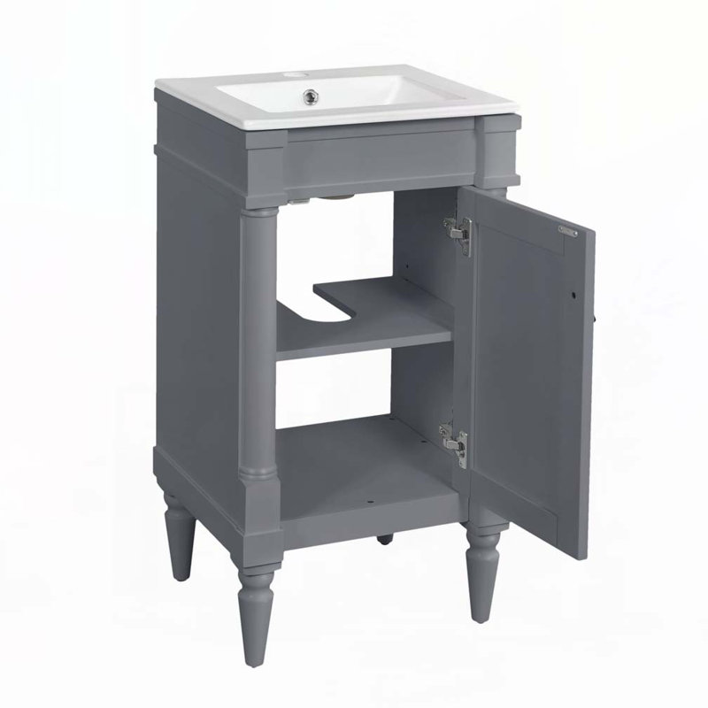 Meuble-lavabo de salle de bain avec lavabo en céramique, Gris