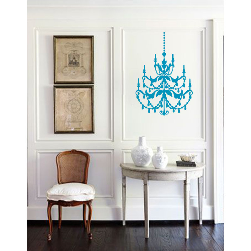 Décalcomanie murale lustre française, H 48 po x l 33 po x P 0,01 po, Bleu sarcelle