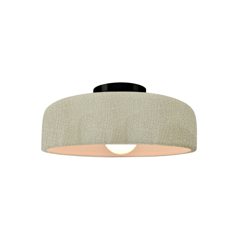 Plafonnier semi-encastré en céramique Dottie, Craquelure vert céladon, Noir mat, H 6 po x l 10 po x P 10 po