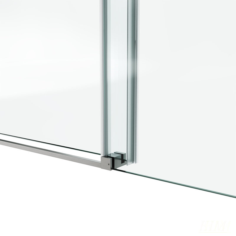 Porte de douche 48X79 fixe et coulissante avec verre trempé transparent et quincaillerie en nickel brossé, durable et élégante pour les salles de bain modernes