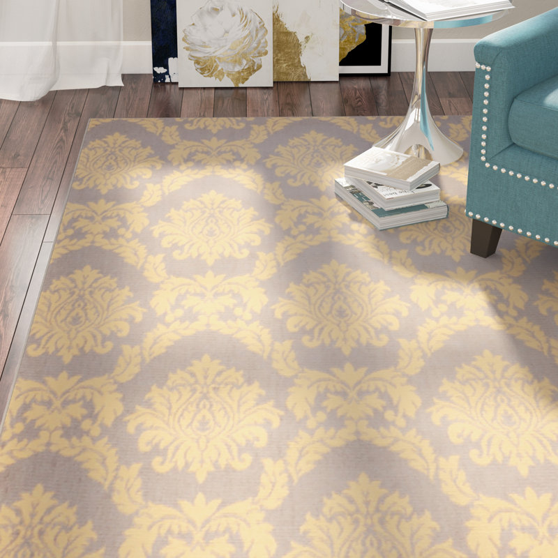 Tapis damassé gris Florissant, Rectangle 5 pi 3 po x 7 pi 3 po