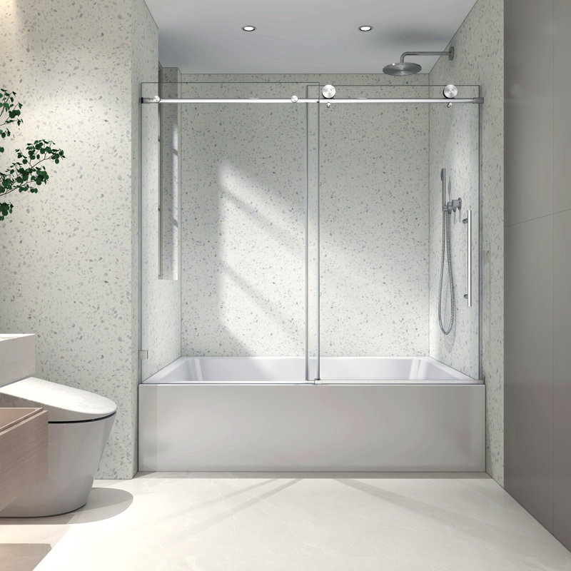 Frameless One Fixed And One Shifted Shower Door,70Mm 304 Stainless Steel Large Pulleys With Adjustable Soft Closing Function,With Nano Easy Cleaning,Stick Explosion-Proof Menbrance