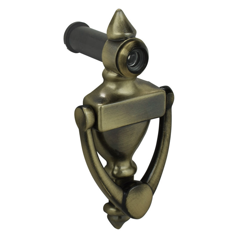 Heurtoir de porte haute avec visionneuse 220 degrés, Laiton antique, H 4 po x l 1,75 po x P 0,63 po