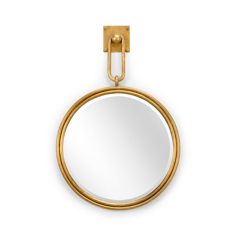 Antique Gold Leaf Round Wood & Bronze Wall Mirror