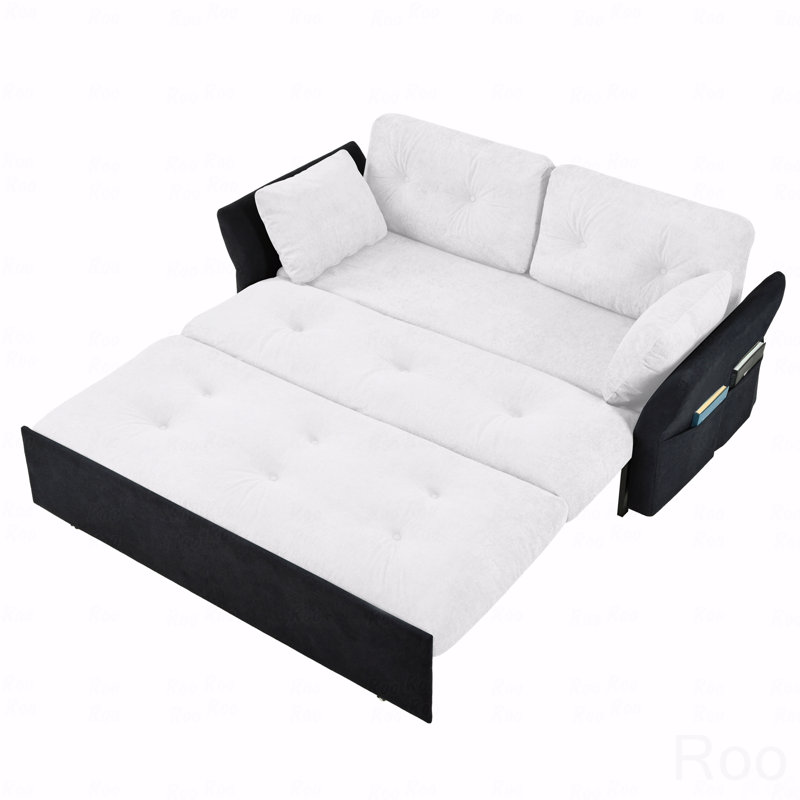 Grand canapé-lit en chenille grand format: canapé-lit convertible 3 en 1, coussins épaissis, rangement latéral, causeuse multifonctionnelle