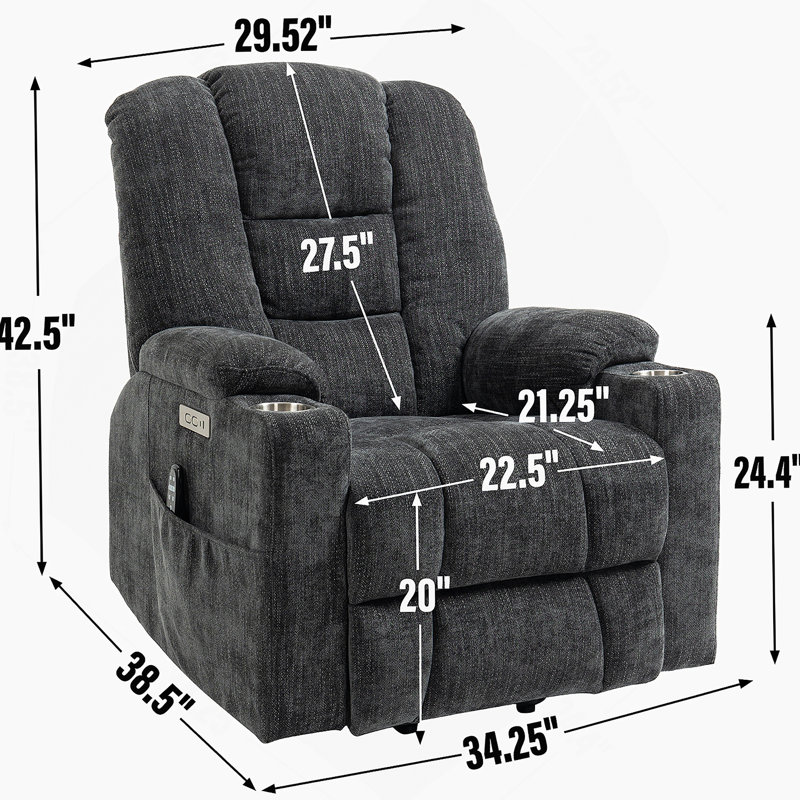 Grand fauteuil inclinable électrique avec massage et chaleur pour personnes âgées