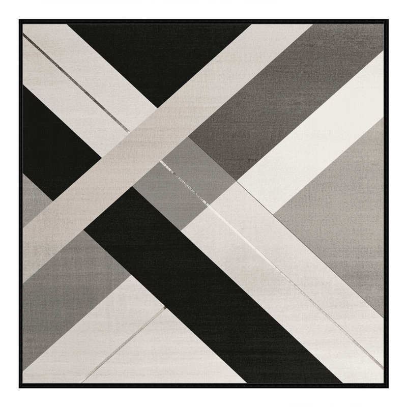 Machine Washable Carlstadt Minimalist Geometric Rug in Gray – Black Binding, 8' Square