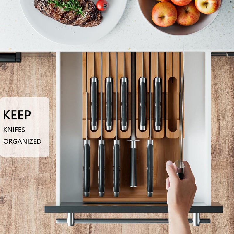 Bamboo In-Drawer Knife Block, Walnut