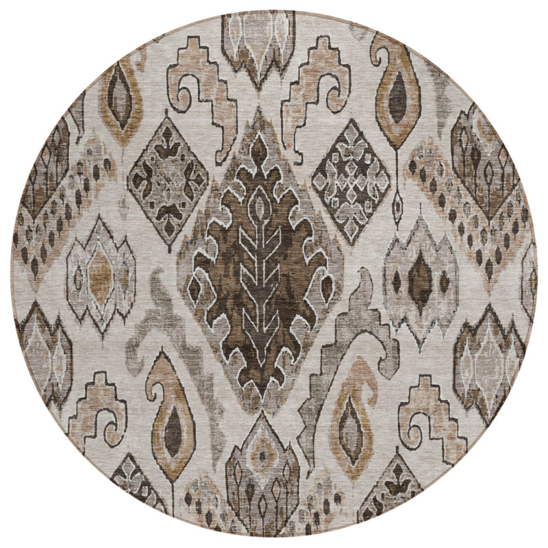 Tapis rond brun et beige 8 po