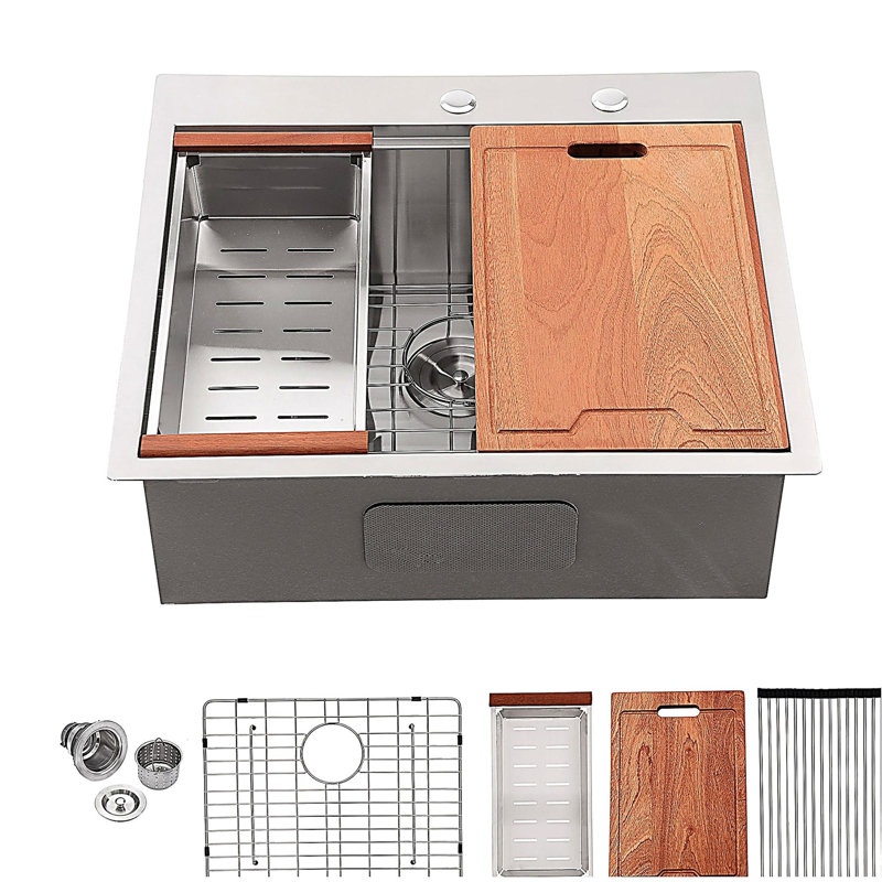 Évier de cuisine encastré 28 po - 28 po x 22 po - Évier de cuisine en acier inoxydable de calibre 16 à station de travail encastrable à simple cuve - 28 po x 22 po x 10 po