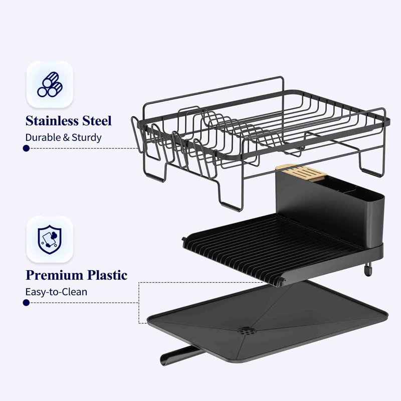 Black Stainless Steel Extendable Dish Rack with Utensil Cup
