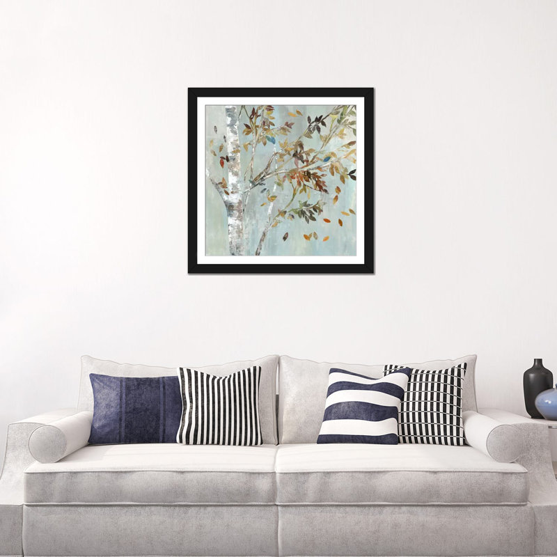 «Birch With Leaves I», reproduction sur toile, H 24 po x l 24 po x P 1 po, Papier d'art encadré noir, Blanc
