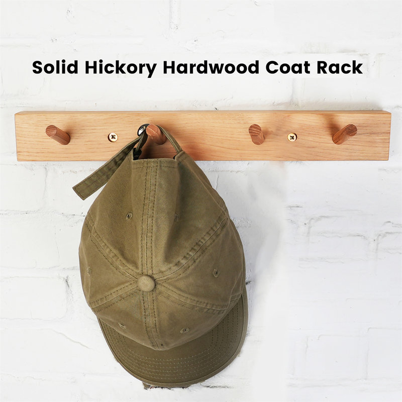 Wall Mounted Coat Rack, Natural Hickory, 2" H x 11.75" W x 0.75" D
