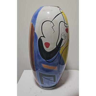 Picasso Style Blue Handpainted Vase 24in
