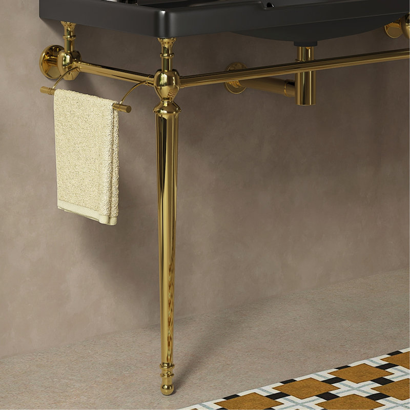 Pied de meuble-lavabo autoportant 48 po, sans lavabo et robinet, sans couvercle et drain, or, Gold