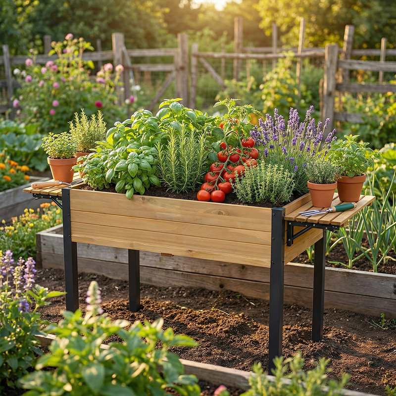 Modular Raised Planter With Integrated Tool Racks - Durable Flower And Vegetable Box, 29.5" H x 52.7" W x 23.6" D
