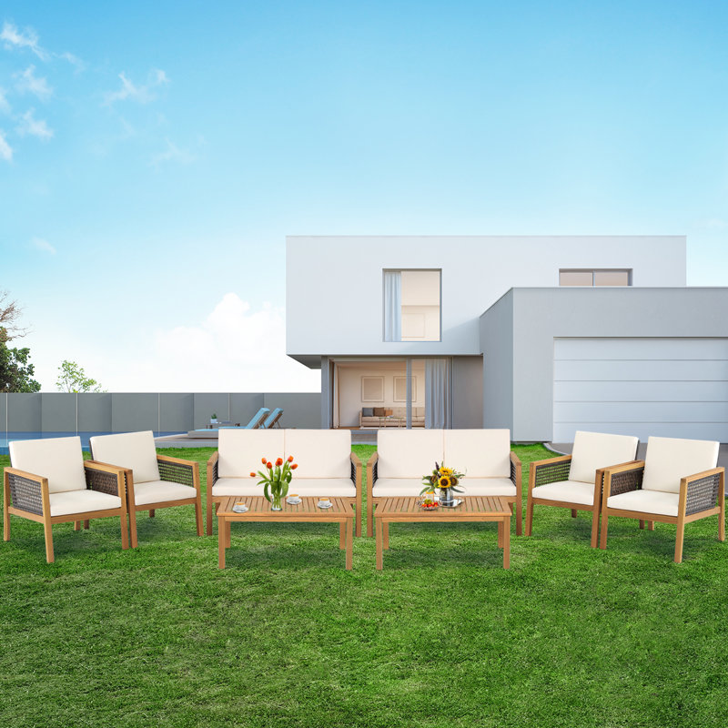 Acacia 8 - Person Patio Conversation Set with Cushions, Off White