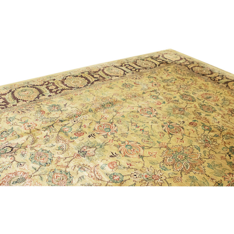 Hand Knotted Wool Area Rug in Gold And Plum