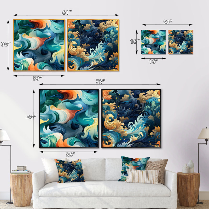 Plongée sous-marine Deep Sea - Ensemble de 2 collages nautiques et carrés, H 36 po x l 73 po, Toile tendue