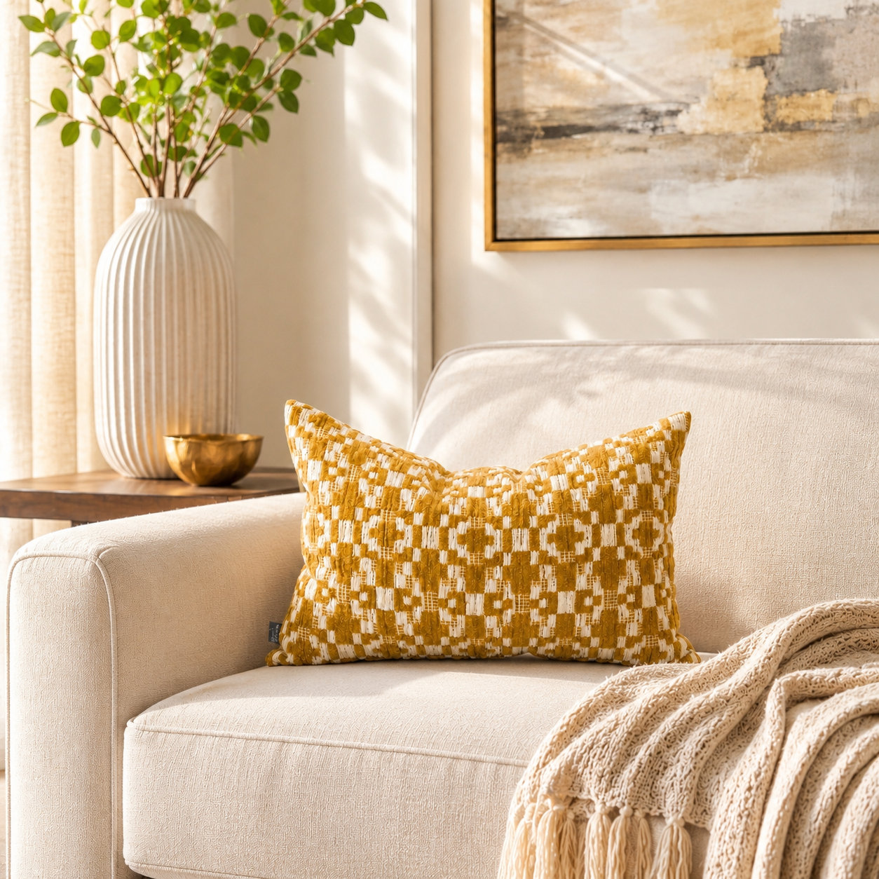 Fraser 24" x 14" Throw Pillow, Mustard