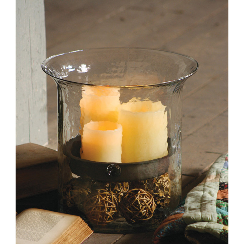 Large Clear Glass Candle Holder with Rustic Metal Insert