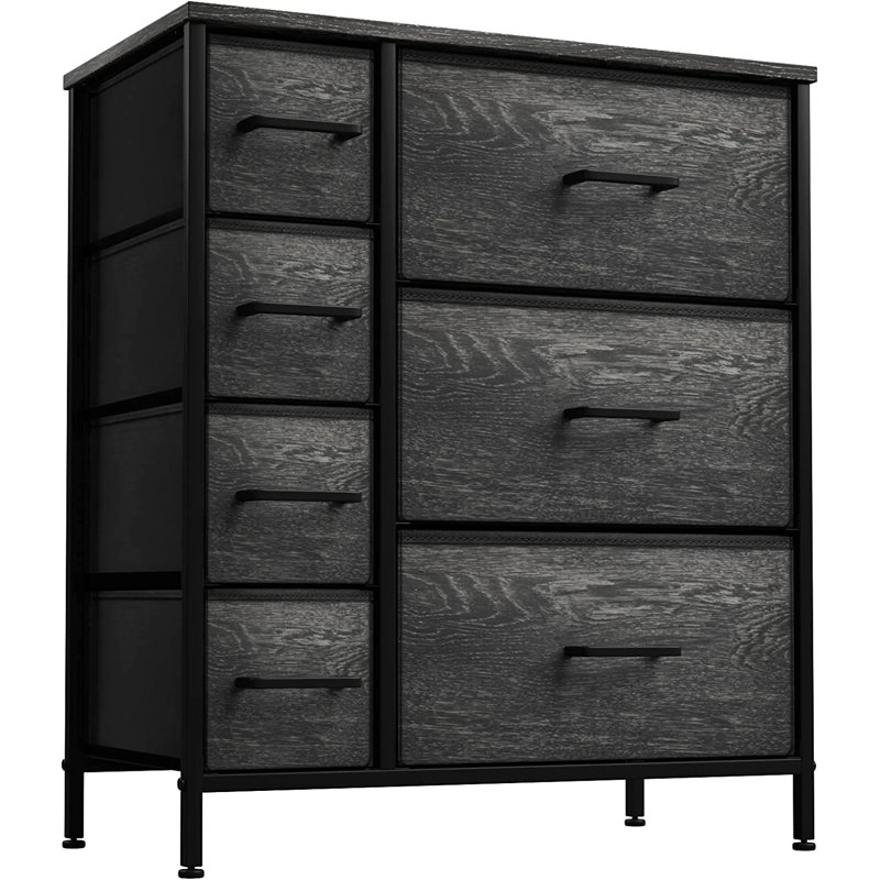 Sorbus 7 Drawers Dresser with Steel Frame and Wood Top in Rustic, Black